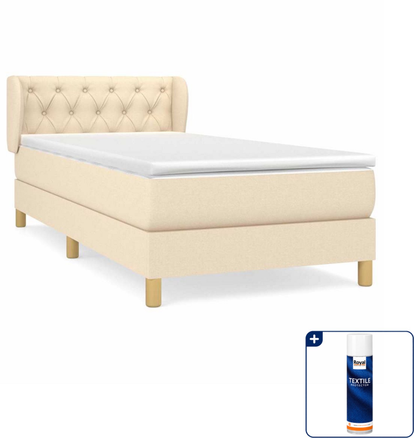 vidaXL boxspring met matras - 80 x 200 cm - stof - crème - Inclusief textielbeschermer 500 ml