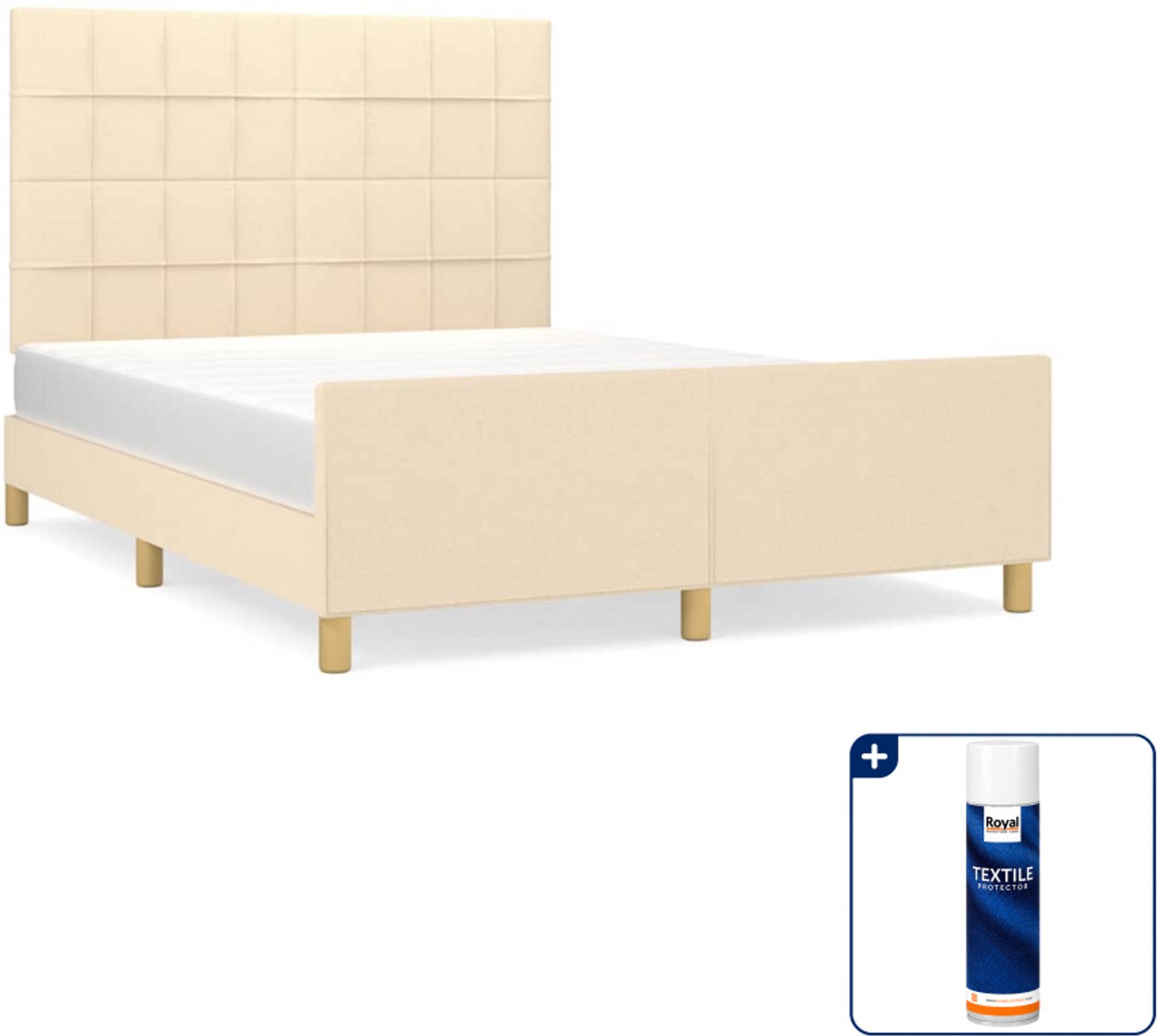 vidaXL Bedframe Small double - 140 x 200 cm - crème - Inclusief textielbeschermer 500 ml Blauw