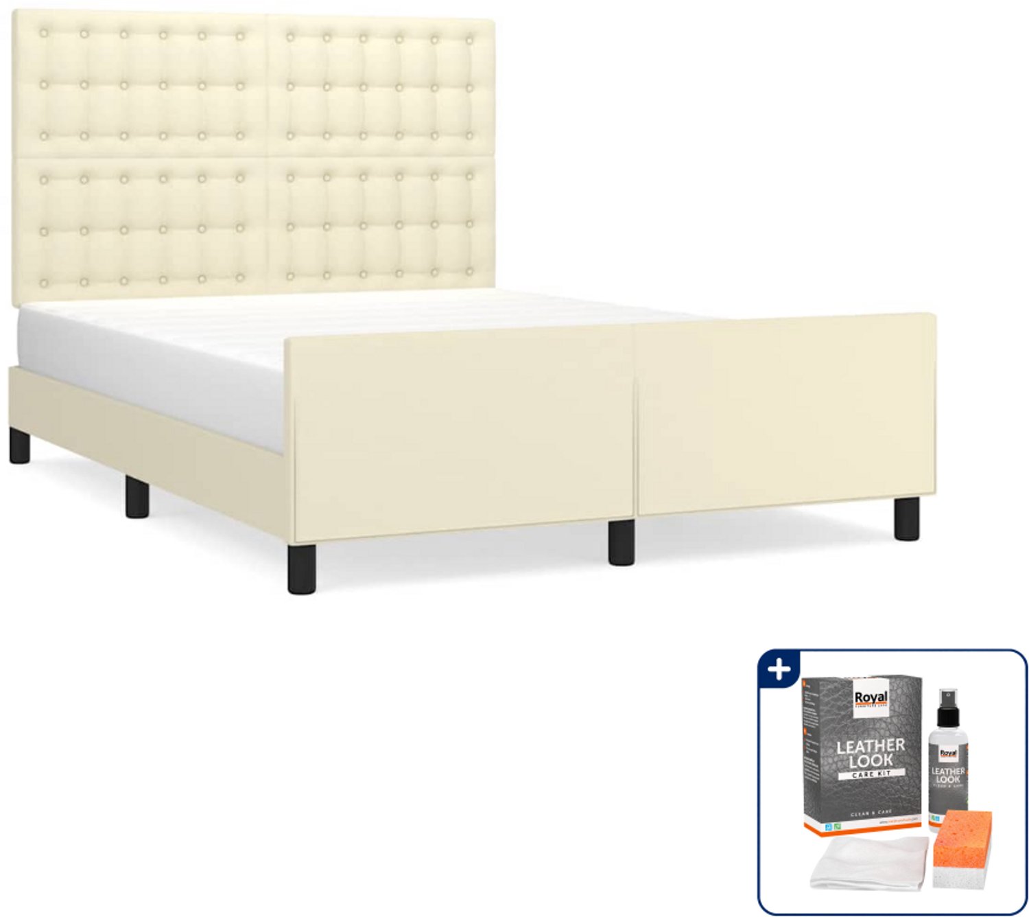 vidaXL Small double bedframe 140 x 200 cm - crème - Inclusief onderhoudsset voor kunstleer 150 ml