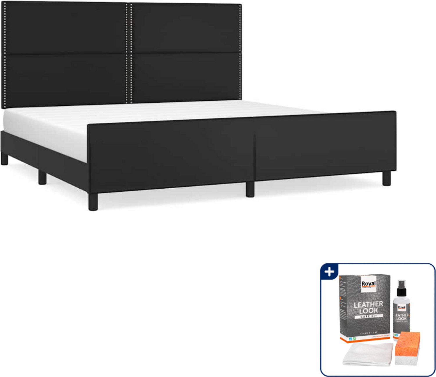 vidaXL bedframe - 200 x 200 cm - kunstleer - zwart - Inclusief onderhoudsset voor kunstleer 150 ml