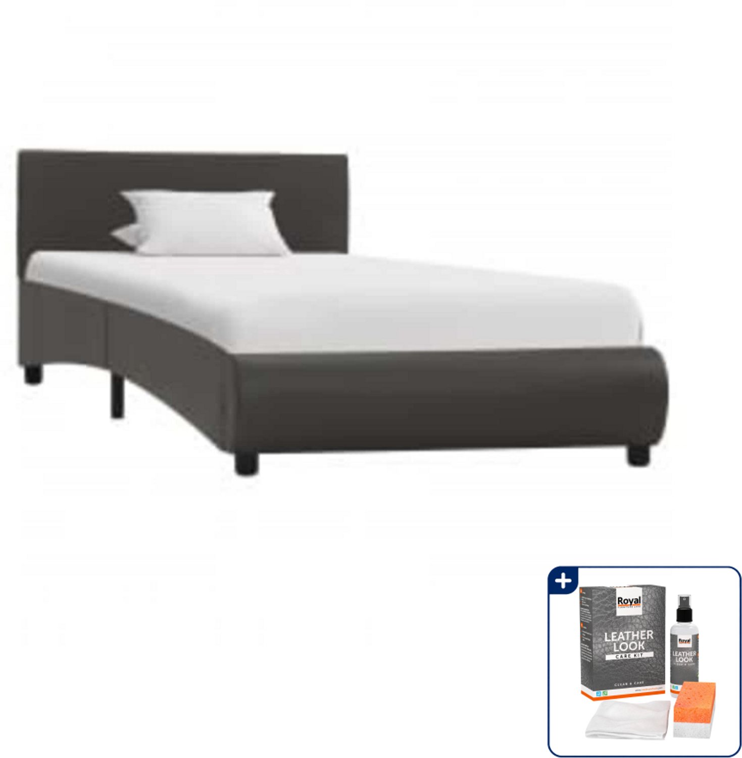 vidaXL bedframe met LED - 90 x 200 cm - kunstleer - grijs - Inclusief onderhoudsset voor kunstleer 150 ml