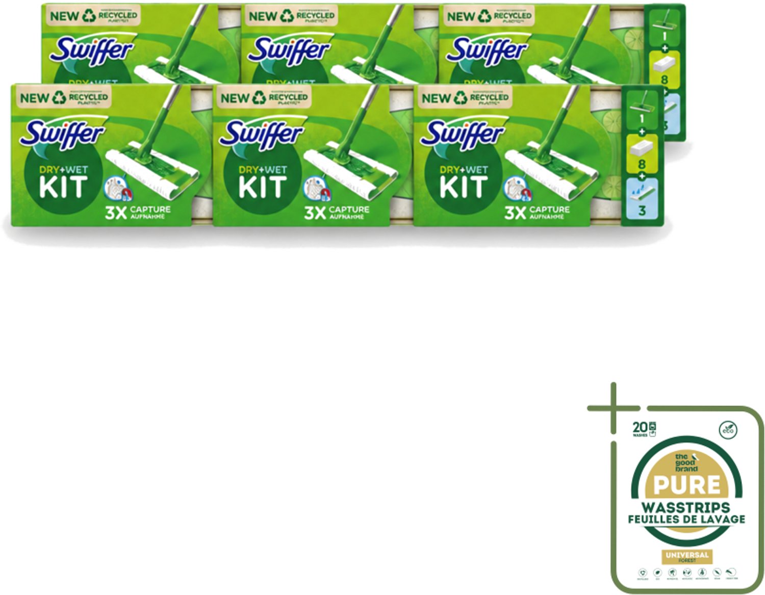 6 x Swiffer – Vloerreiniger – Starterkit – 1 dweil + 8 droge & 3 vochtige doekjes - Wasstrips - Vloerreiniger - Schoonmaken - Stofzuiger - Droge Doek - Vochtige Doek