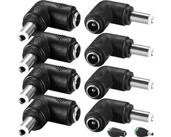 haakse stroomaansluiting DC 5,5 mm x 2,5 mm - 90 graden pulg koppeling converter - 8 stuks - m-winkel