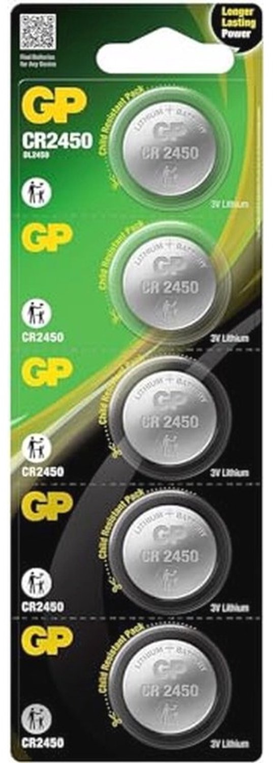 Lithium knoopcelbatterij CR2450 3V - Voor verkeersalarm en meer - 5 stuks