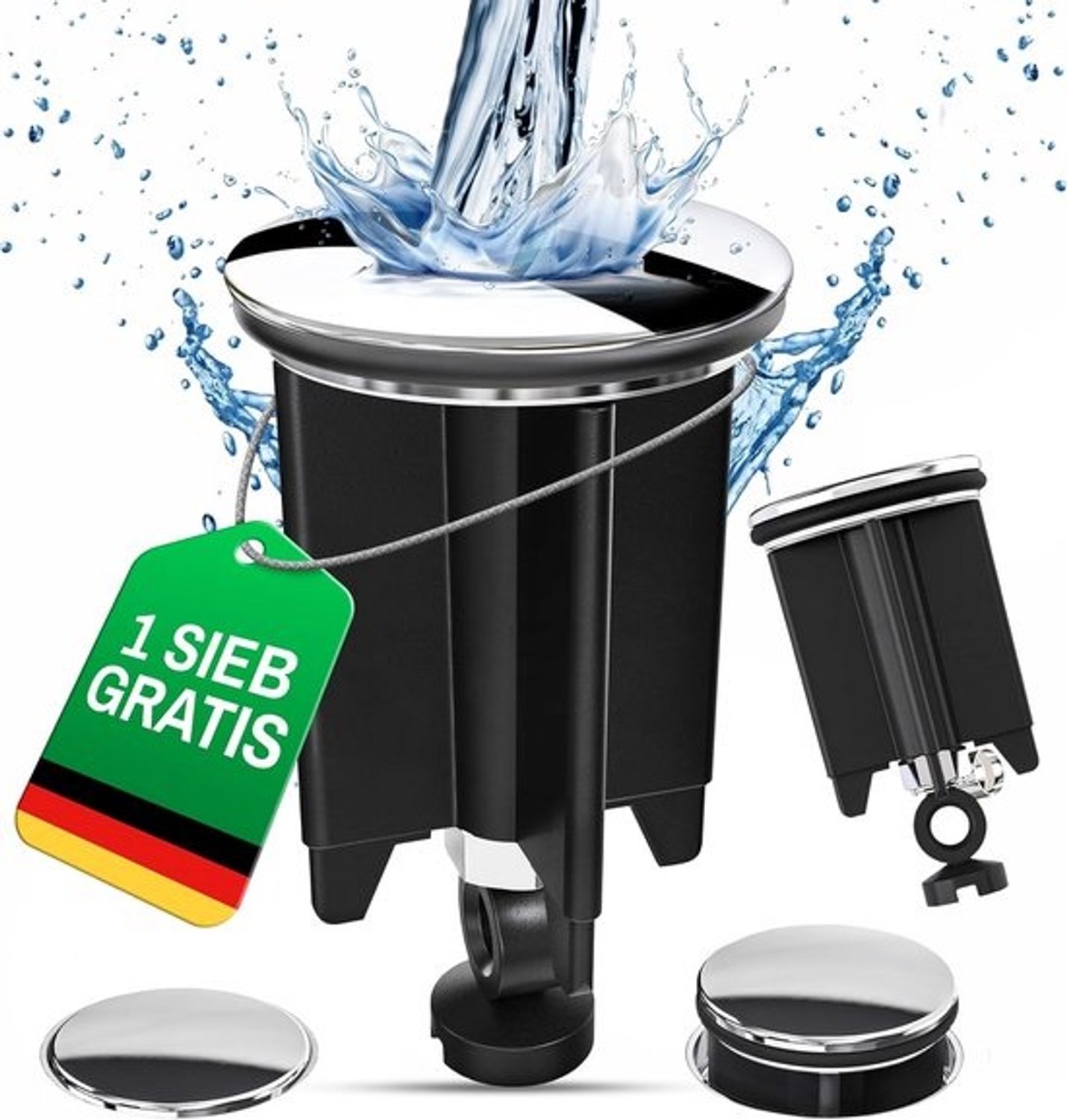 Verstelbare zwarte wastafelstop - Diameter 40mm voor standaard afvoeren