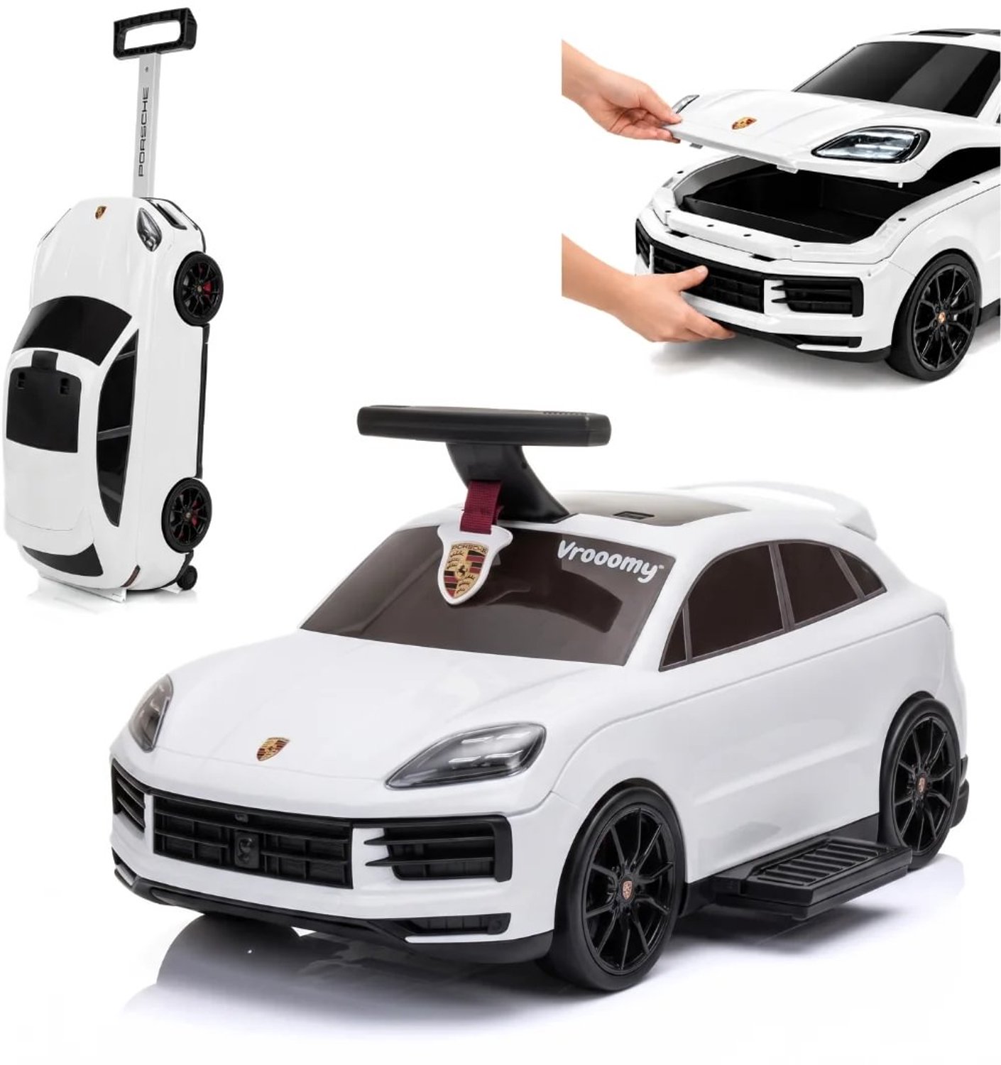 Porsche Cayenne 3-in-1 Loopauto & Koffer - 1 tot 3 jaar - Multifunctionele Loopauto voor Kinderen - Handbagage 12L - Wit