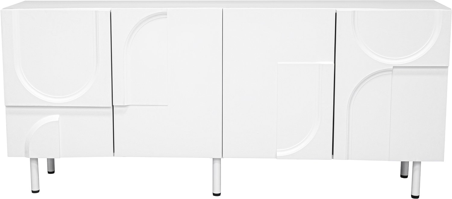 SONNENH Wit dressoir met 4 deuren en geometrisch reliëf - MDF en spaanplaat - 160 x 38,5 x 70 cm