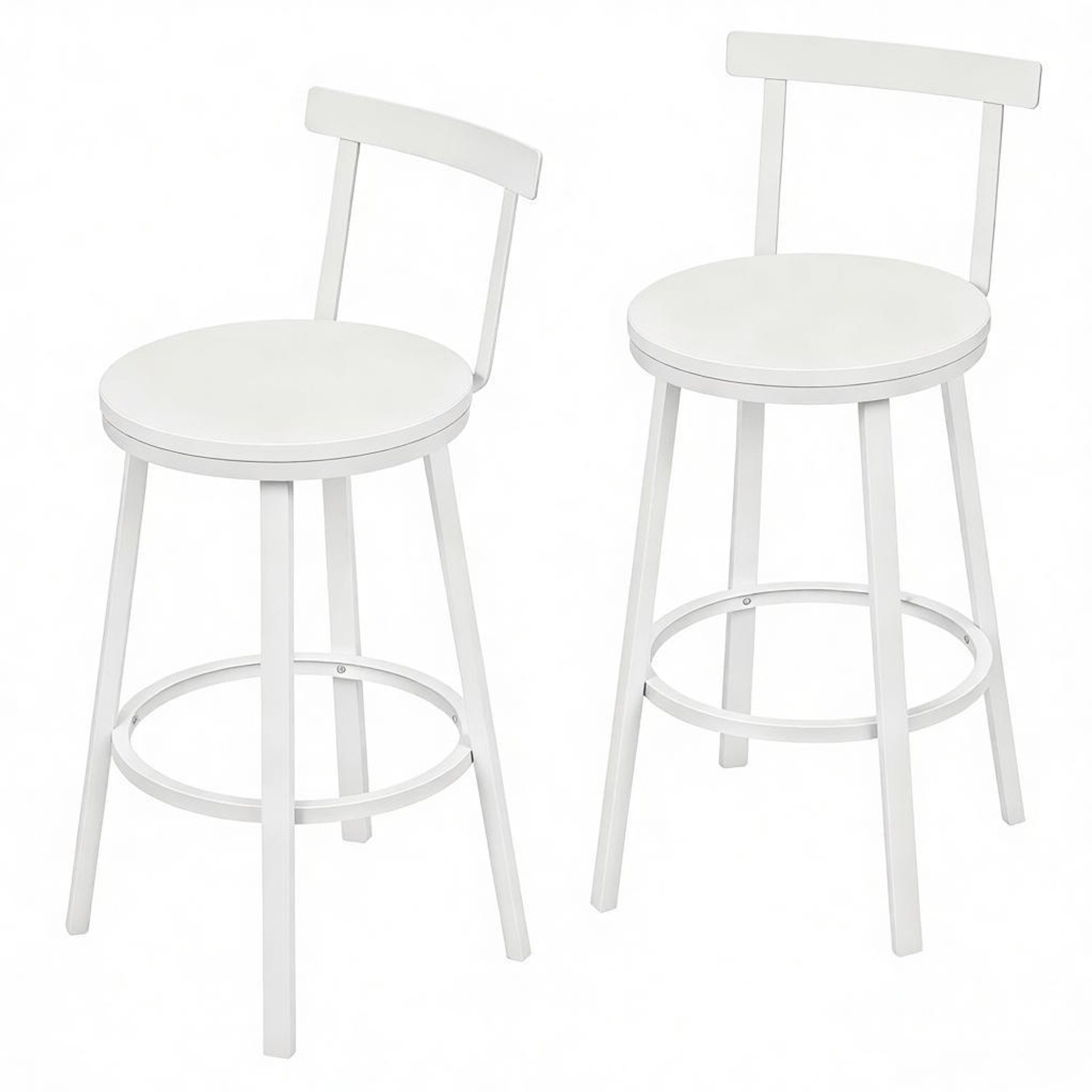 SONNENH Barkrukken set van 2 - Wit MDF en metaal - Ronde zitting met rugleuning - Zithoogte 65 cm