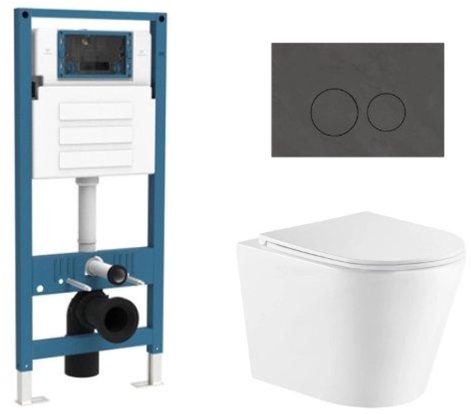 QeramiQ Dely Toiletset - inbouwreservoir Qeramiq Flush - slim zitting - natuursteen donker marmeren bedieningsplaat - ronde knoppen - mat wit