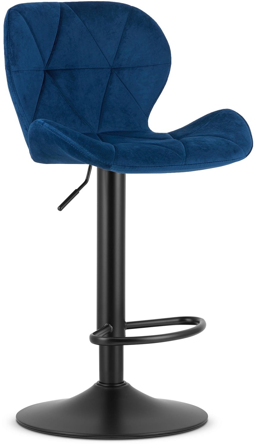LEOBERT WEST Barkruk – Marineblauw Velvet – Metalen Onderstel – In Hoogte Verstelbaar – 360° Draaibaar – Met Voetsteun – Modern Design – Voor Keukeneiland, Bar en Keuken – Max. 110 kg