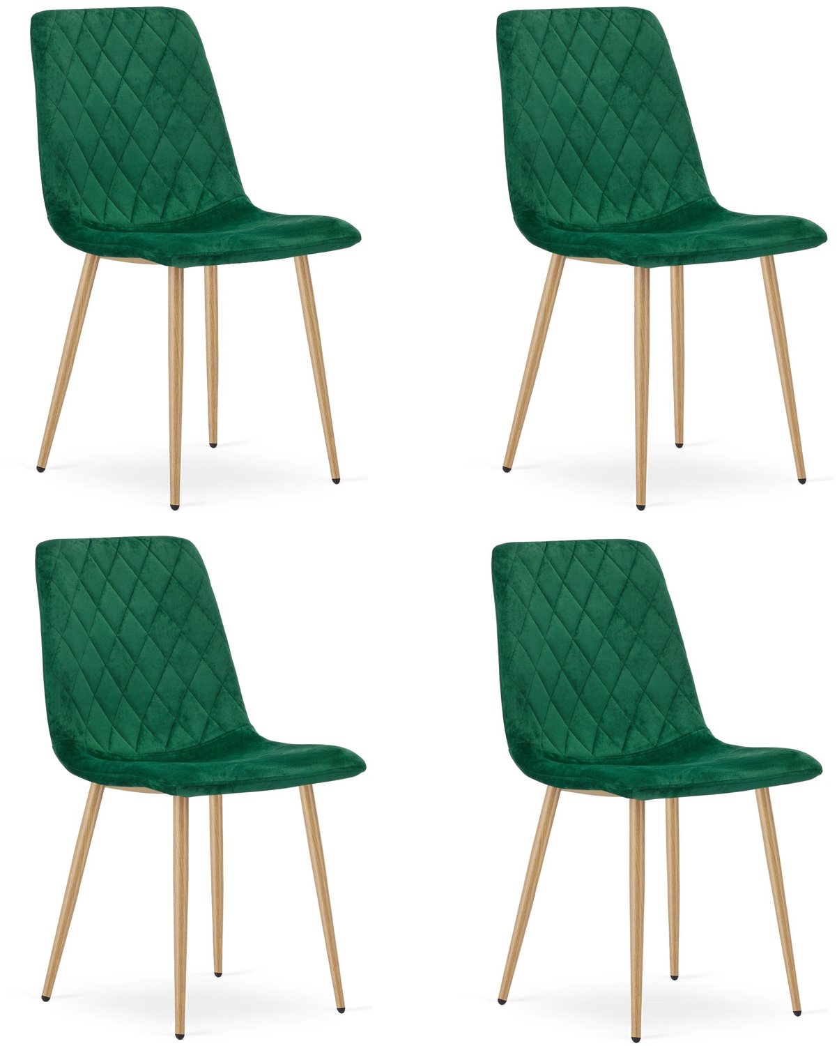 LEOBERT TURIN Eetkamerstoelen – Set van 4 – Groen Velvet – Houten Poten – Comfortabele Ergonomische Zitting – Modern Design – Velvet Stoel voor Woonkamer, Keuken en Eetkamer – Max. 110 kg per Stoel