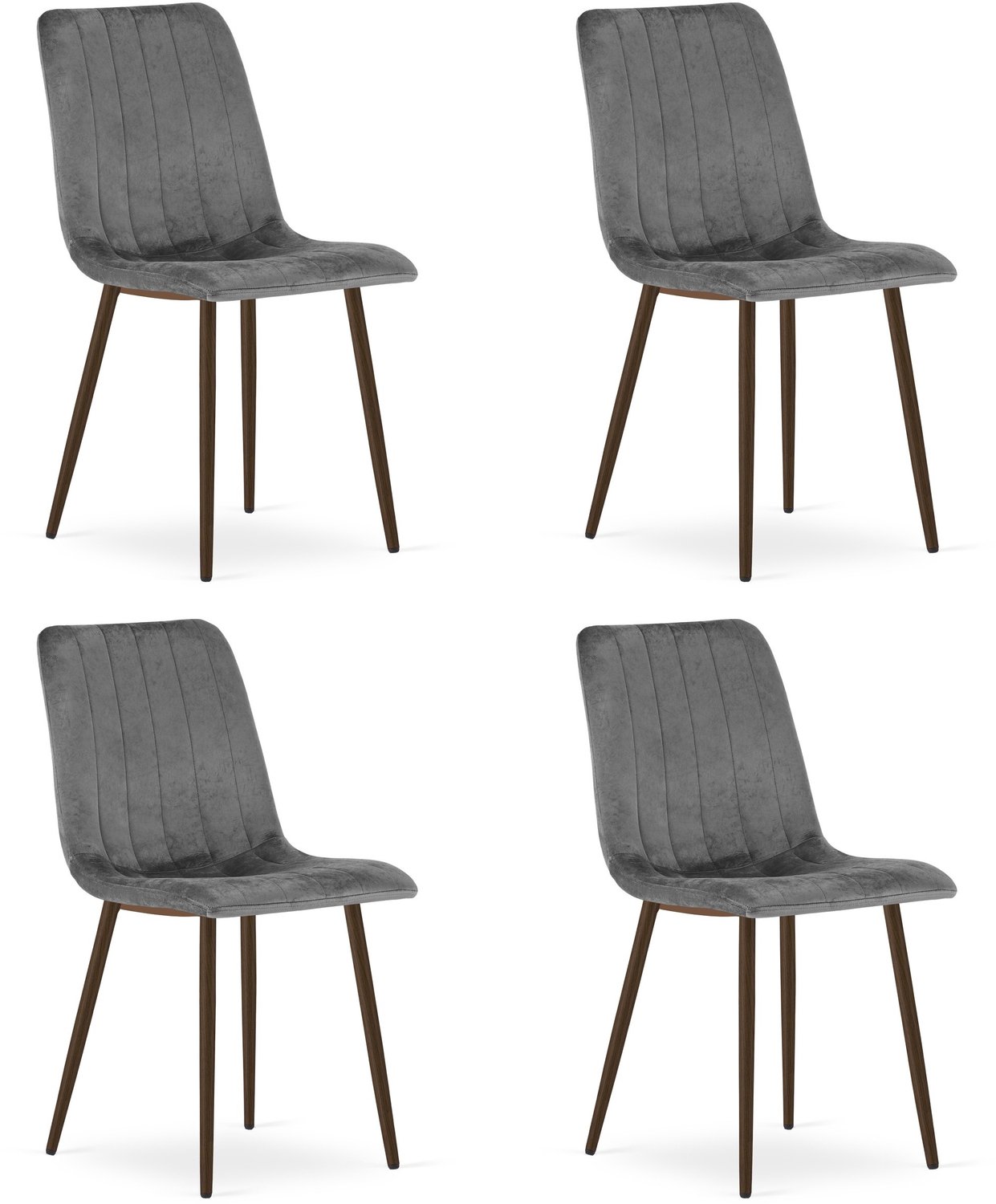 Oskar LAVA Eetkamerstoelen – Set van 4 – Grijs Velvet – Walnootkleurige Houten Poten – Comfortabele Gestoffeerde Zitting – Modern Design – Velvet Stoel voor Woonkamer, Keuken en Eetkamer – Max. 110 kg per Stoel