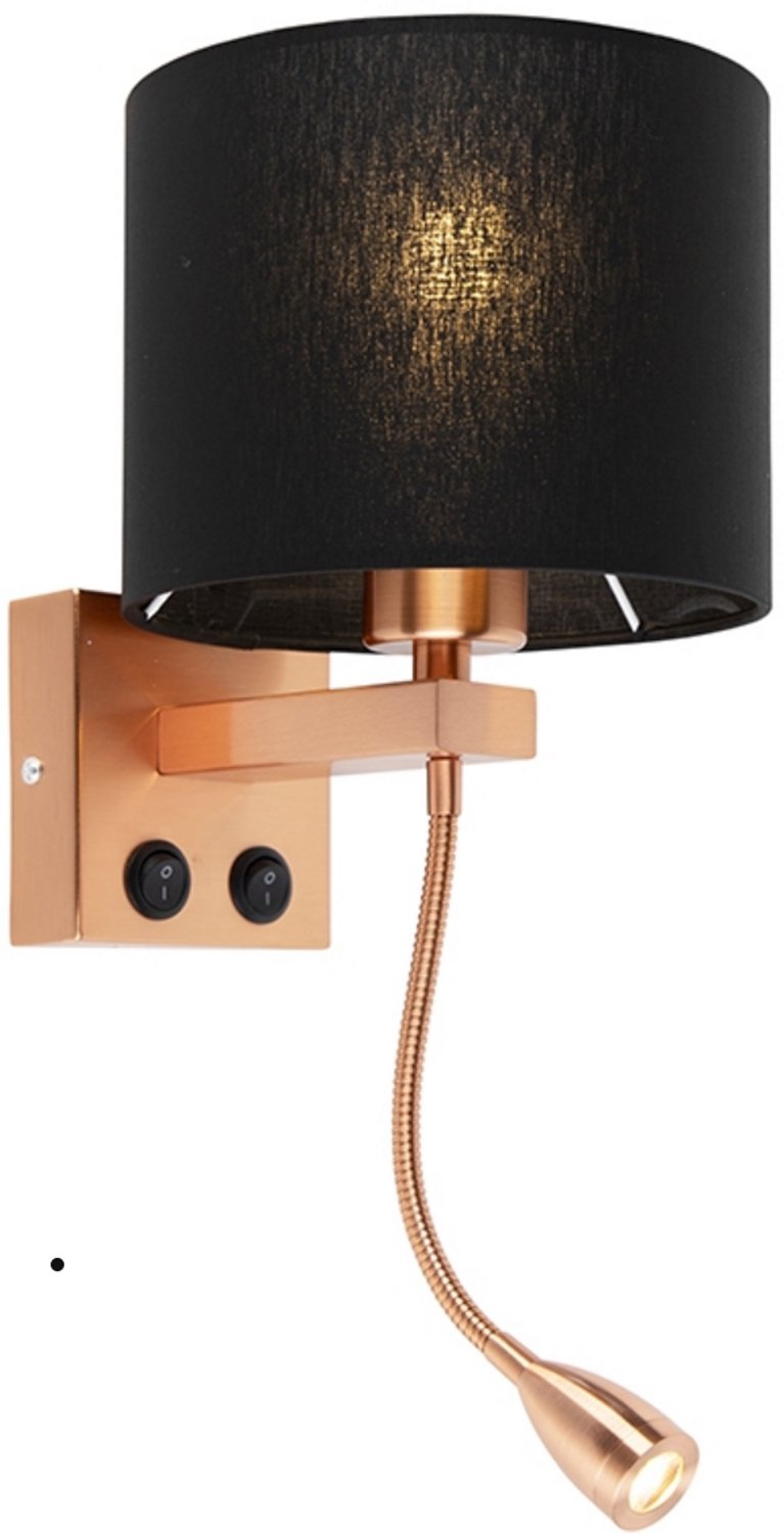 Qazqa vintage wandlamp - Brescia Combi - zwart, rond, max. 60W, geschikt voor led, 2-lichts, 42cm, ideaal als slaapkamer en woonkamer lamp