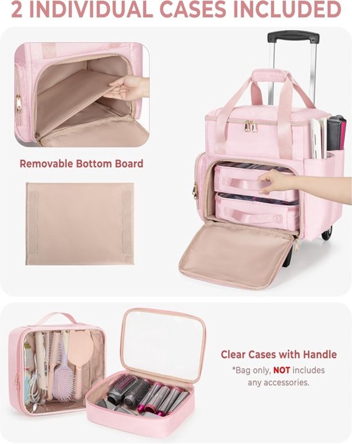Roltas voor Hairstylisten - Kappersgereedschapstas - Gereedschap Opbergen - Hitte-isolerende Laag - 32 x 25 x 34 cm - Roze