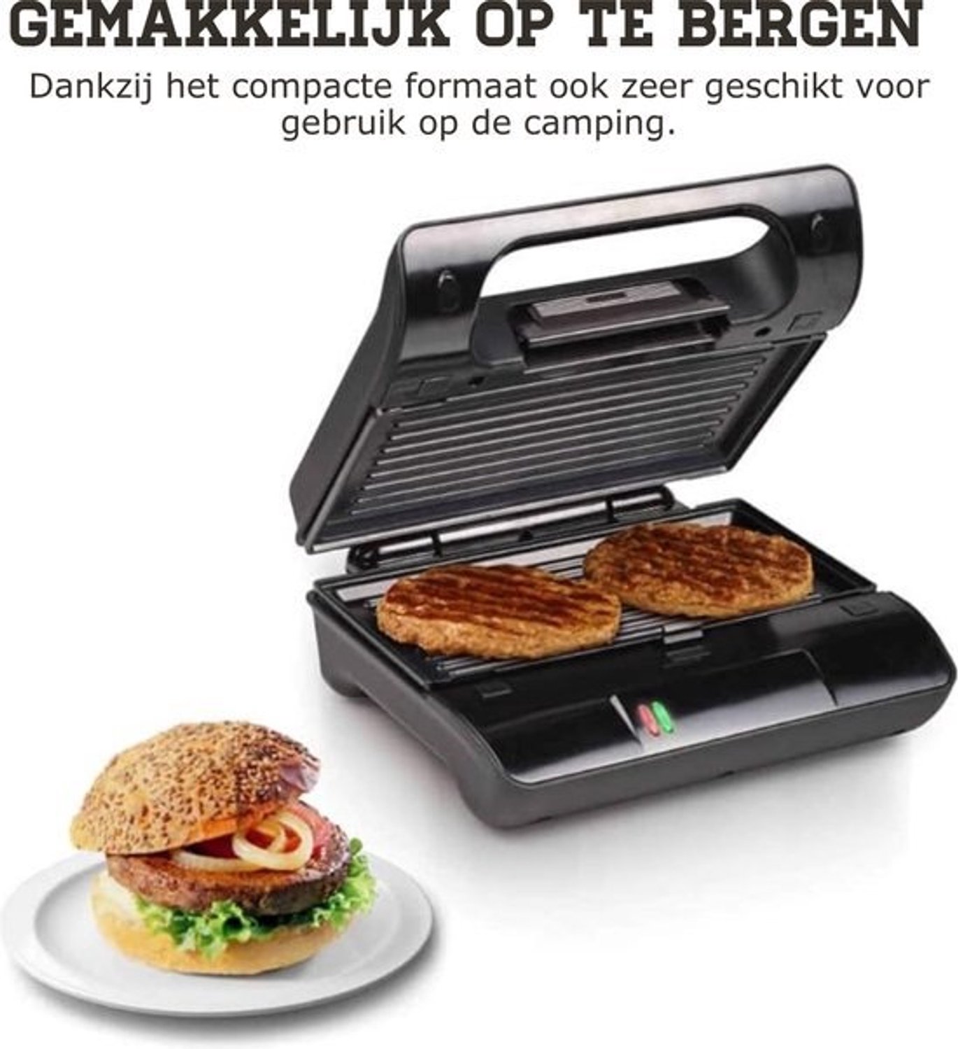 Contactgrill met uitneembare platen - tosti-ijzer en grillapparaat - antiaanbaklaag - 700W - broodrooster voor camping
