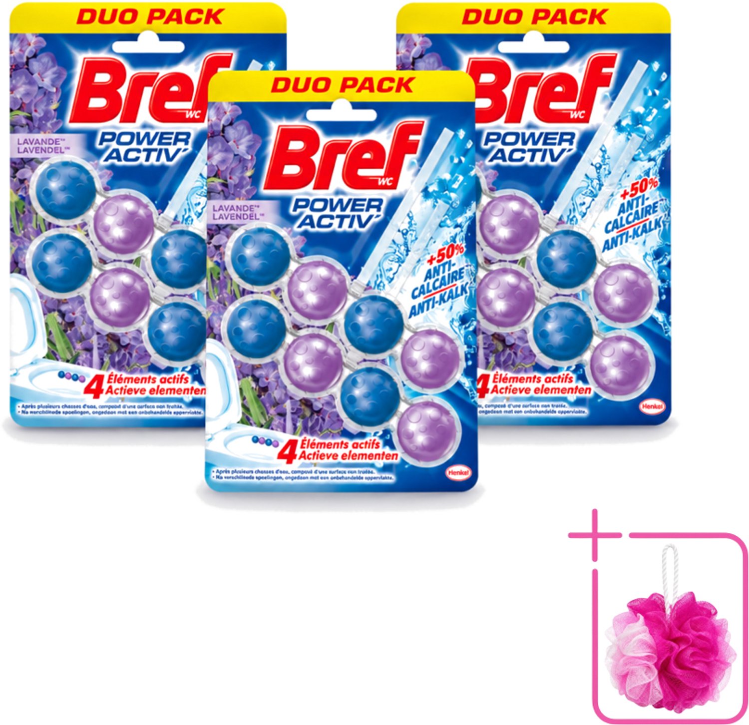 3 x Bref - Toiletblok - Lavender - Bulkverpakking - Toiletblok lavender - Douchemop - Reiniging toilet