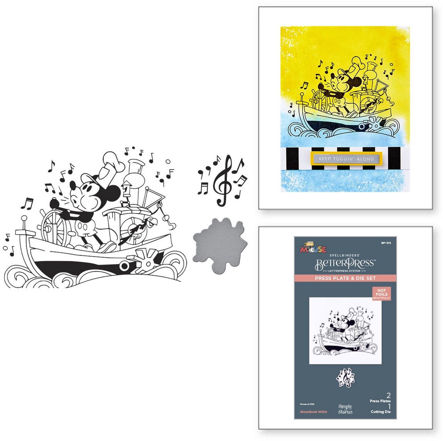 Spellbinders BetterPress Plate & Snijmal - Steamboat Willie - 3 st.