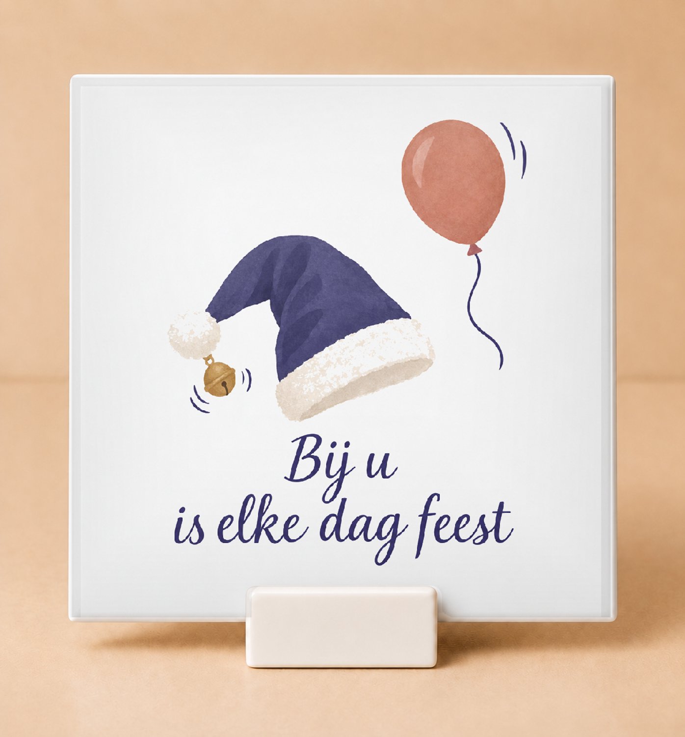 Bedruk King Rustige Gouache Kersttrui voor de Meester Tegel – Sfeervolle Decoratie met Inspirerende Quote voor Leraren - 15 x 15 cm met houder Wit