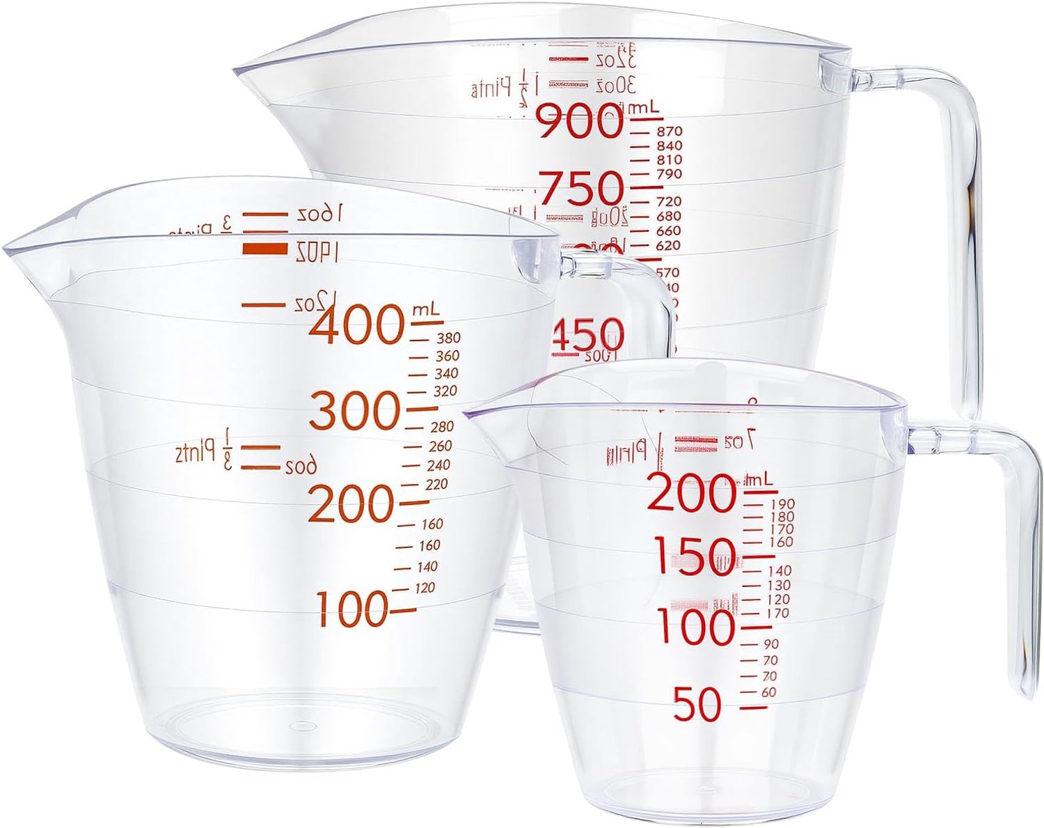 Kunststof maatkruik set van 3 - transparant met handvat - BPA-vrij - ideaal voor nauwkeurige metingen - m-winkel