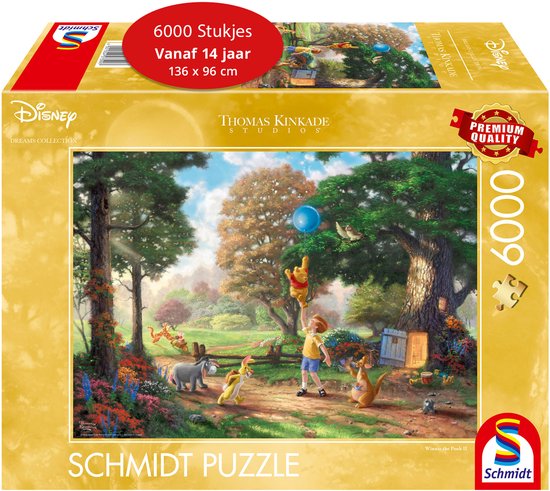 Doos van 6000-stukjes Schmidt-puzzel met Winnie de Poeh-illustratie van Thomas Kinkade Studios.