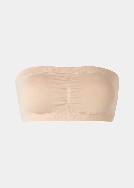Nude gekleurde naadloze bandeau-bh met geplooid detail middenvoor.