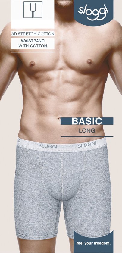 Grijze Sloggi Basic boxershort met lange pijpen en elastische tailleband met merklogo.