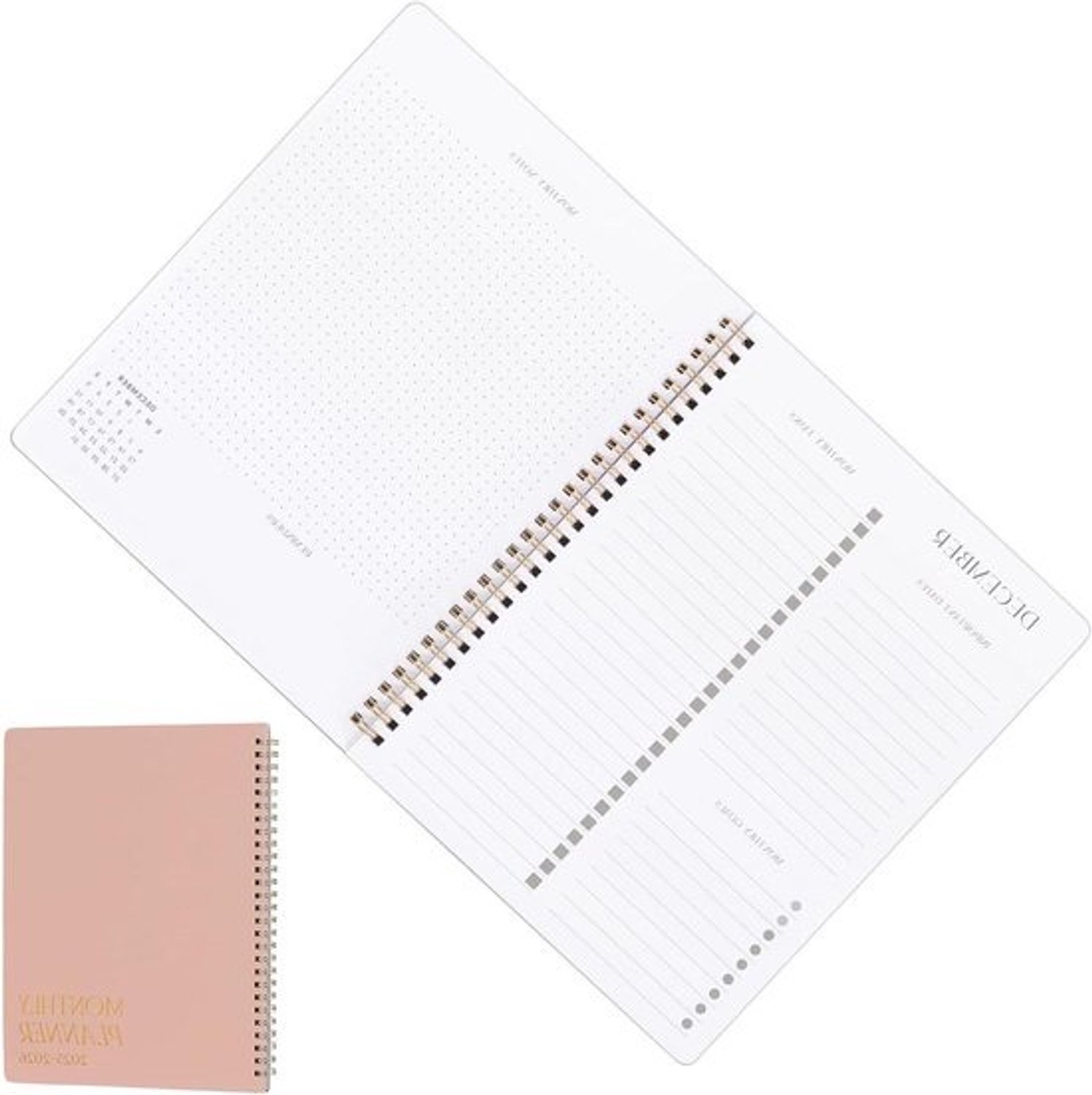 Maandagenda - Planner en organisator - Taken plannen - Planning voor twee jaar - 24 x 19 cm - Gedempt roze