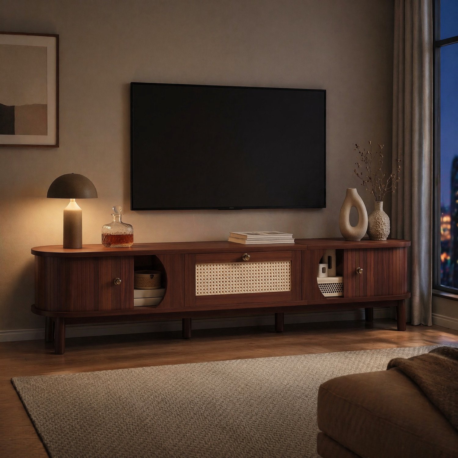 CHICFURN TV-meubel - Opbergruimte - Schuifdeur en laden - Naturel