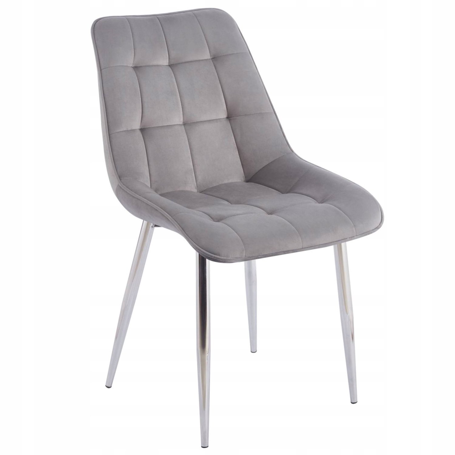 Furnitex J262-1 (S) - Eetkamerstoel - Grijze velvet bekleding - Gestikt ruitpatroon - Verchroomde poten