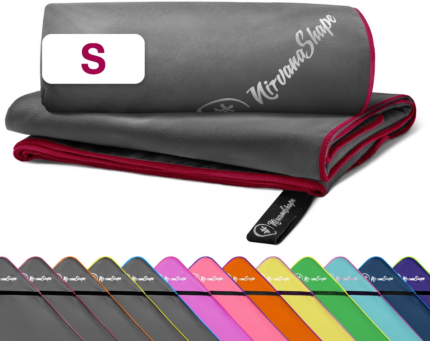 NirvanaShape - microvezel handdoek - lichtgewicht compacte reishanddoek - sneldrogend en absorberend - 60 x 40 cm - Grijs / Paarse Rand