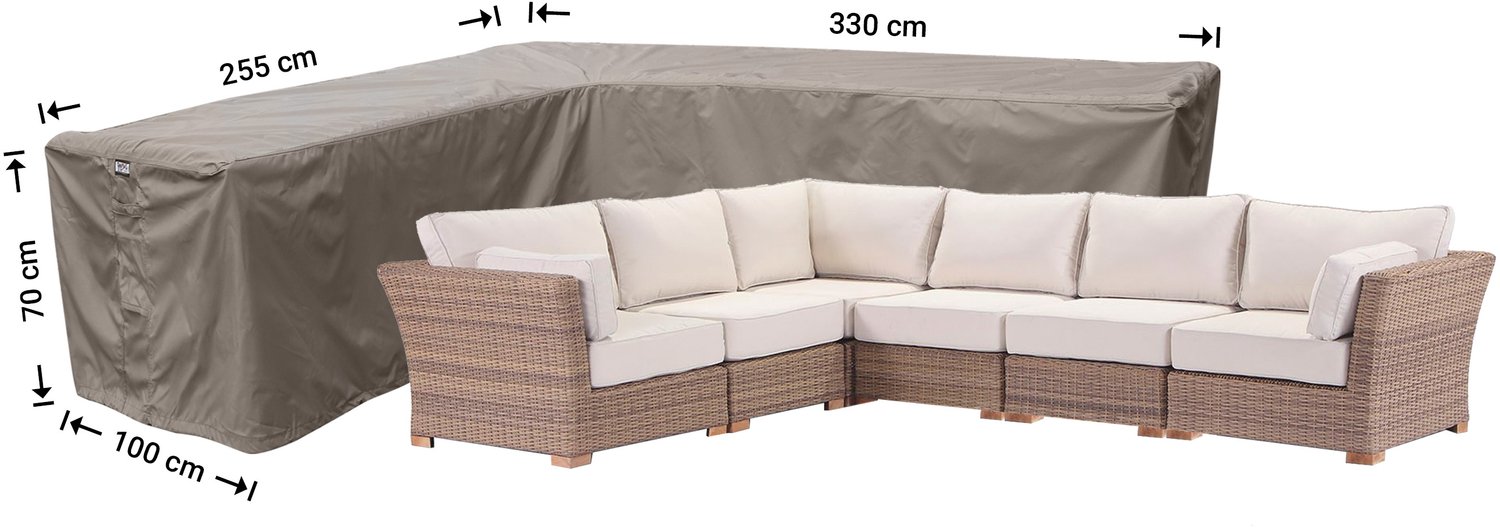 Raffles Covers beschermhoes loungeset / hoekbank (L-vorm) - 330 x 255 H: 70 cm - RHS330255left - Hoes voor hoekbank met ongelijke zijden - Lange zijde links (vanaf zitpositie) Taupe