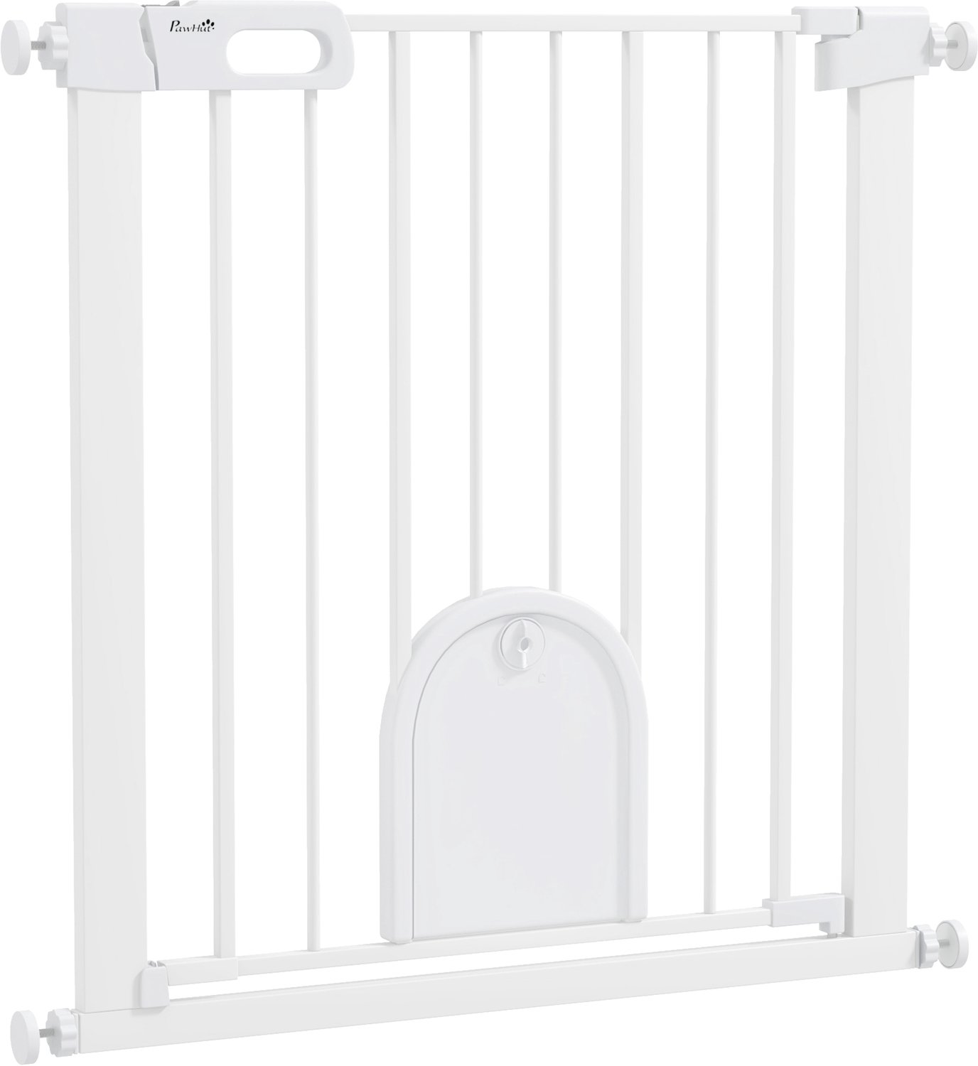 Huisdierhek met Kattenluik, Traphekje zonder boren, Klembevestging Tussen 75cm - 82cm, wit, 75cm Hoog