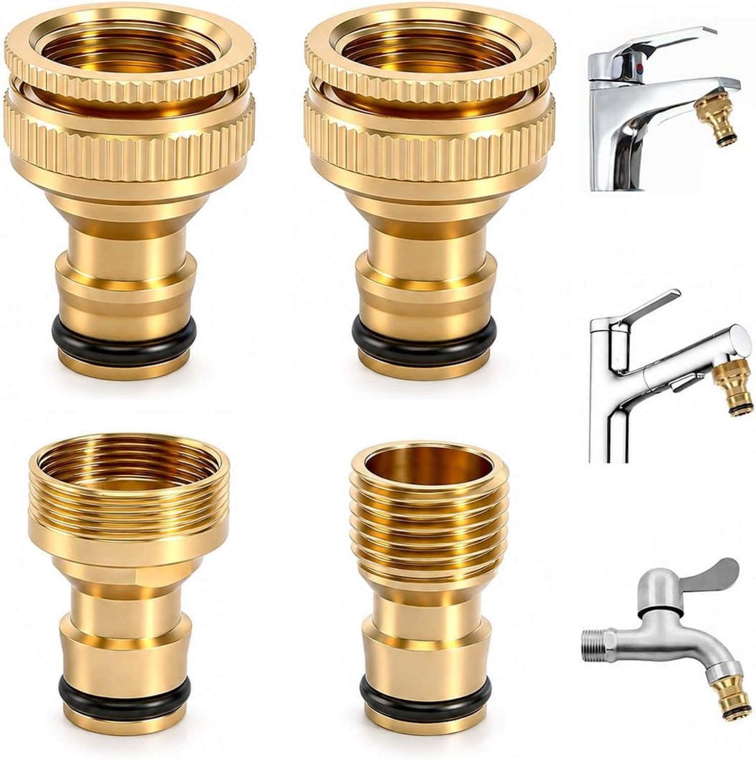 Kraanadapter 4 stuks - messing - robuust en duurzaam - ideaal voor tuinslang - ShopVlot