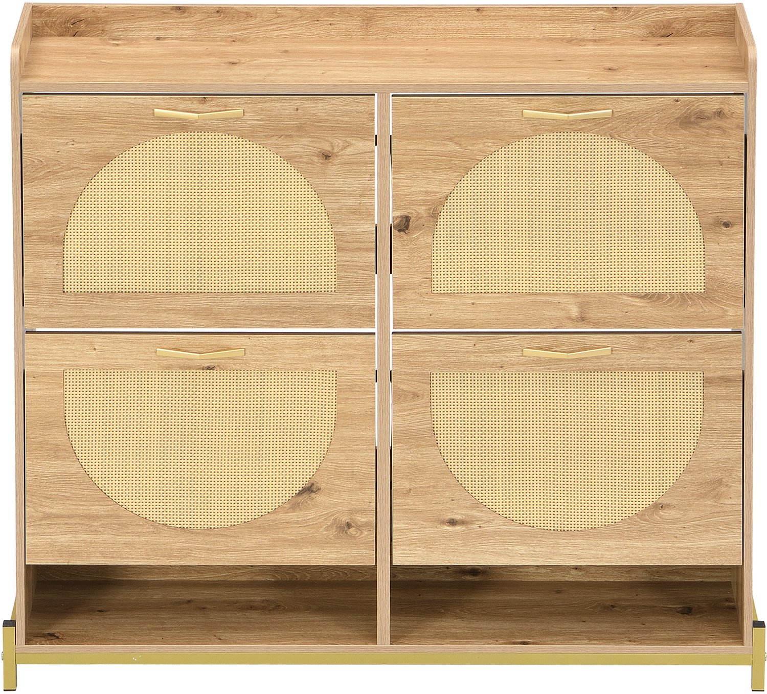 SONNENH Schoenenkast met 4 kantelkleppen, open ondervakken en metalen onderstel - 108,5 x 24 x 100 cm