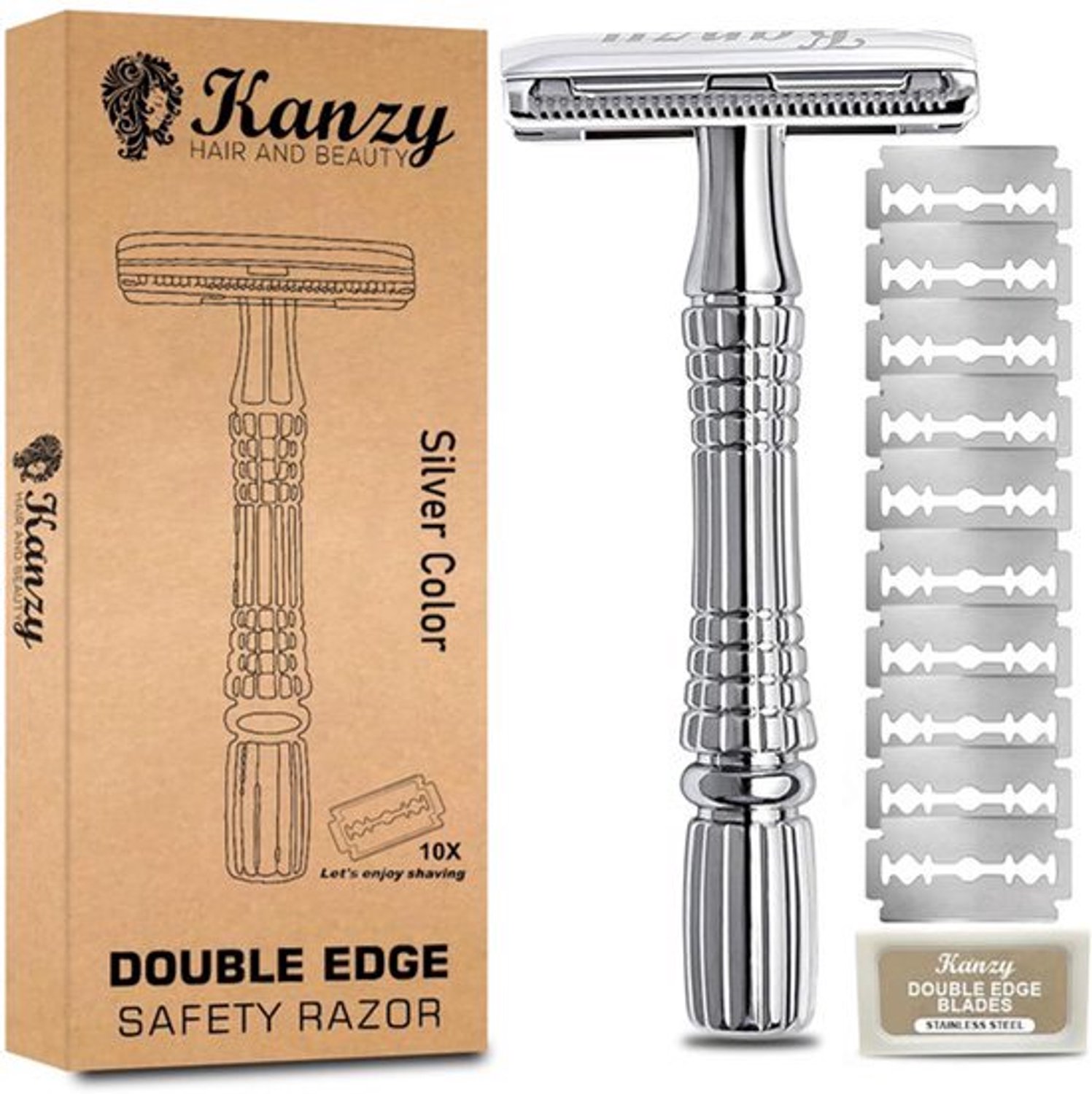 Veiligheidsscheermes met 10 Messen Gesloten Kam Metalen Scheermes Voor Mannen & Vrouwen Double Edge Safety Razor Kit Geschikt Voor Alle Double Edge Mesjes
