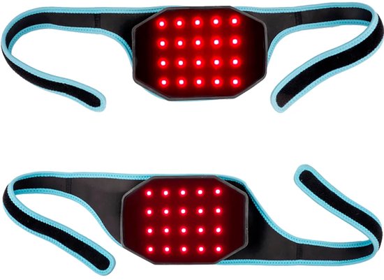 Twee zwarte infraroodbanden met blauwe rand, tonen het verlichte rood-led paneel aan de binnenkant.