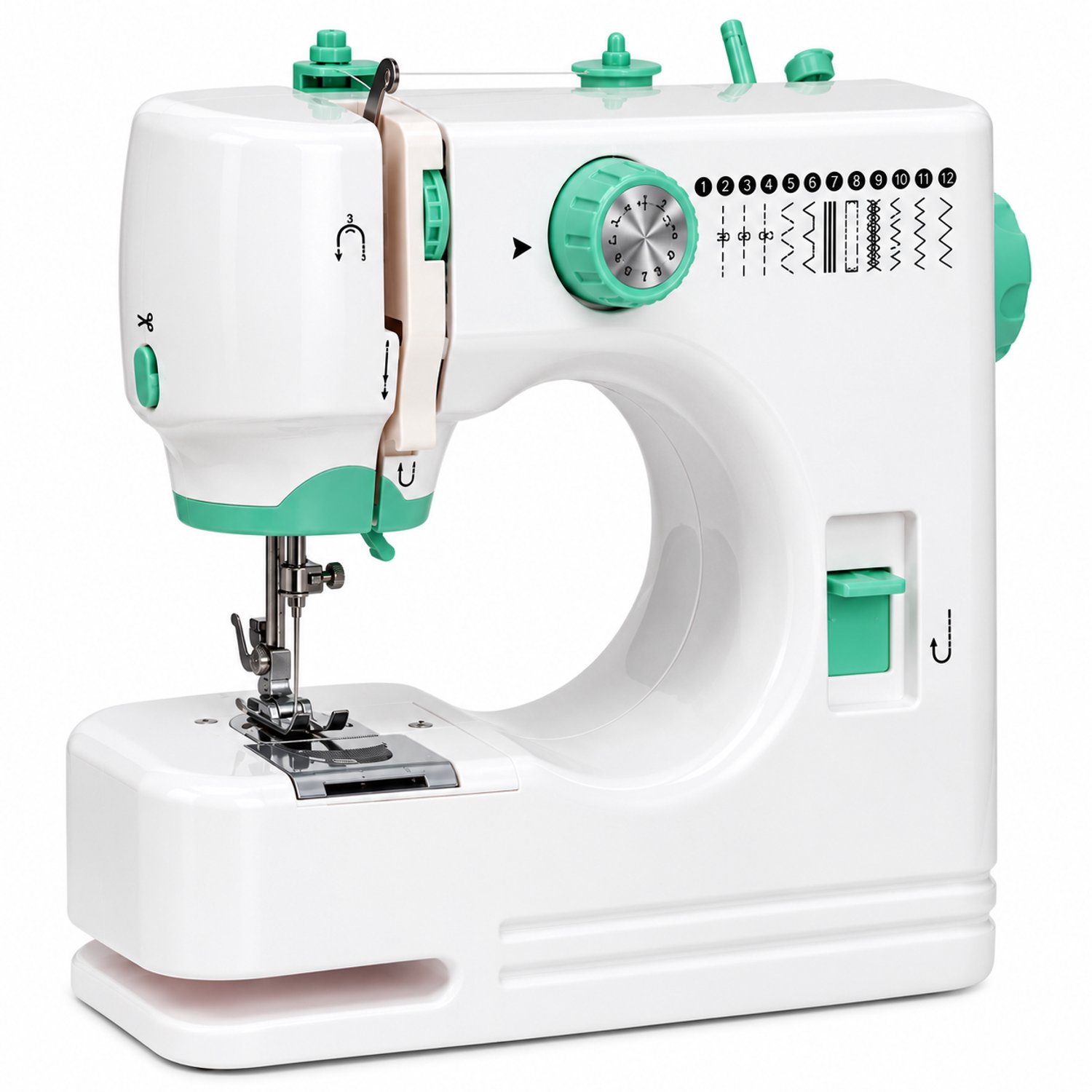 Tremeo Elektrische Naaimachine - 12 Steekprogramma's - Naaimachines - Met Voetpedaal en LED Verlichting - 2 Snelheden - Mintgroen