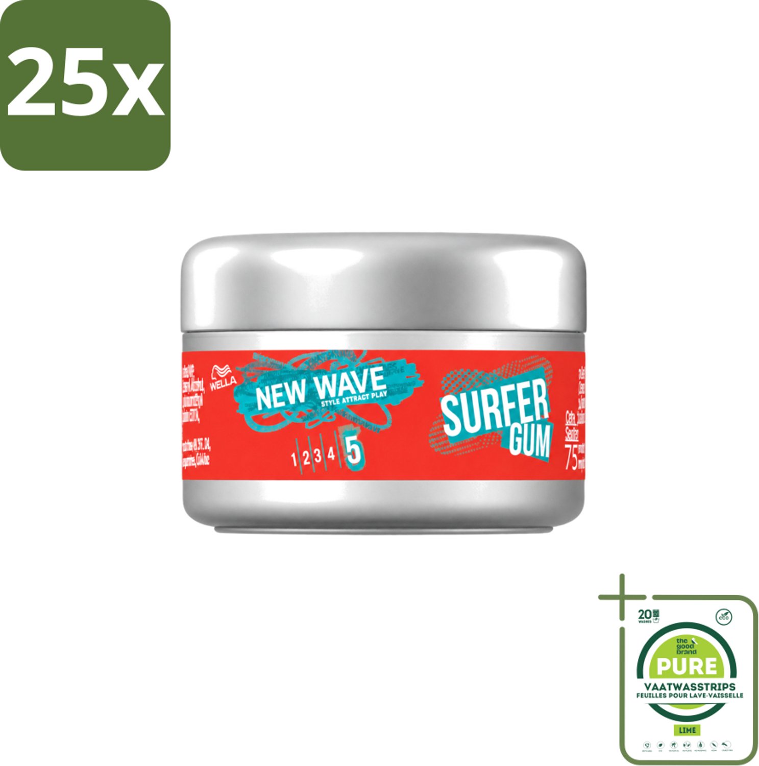 25 x Wella – New Wave Ultimate Effect Surfer Gum - 75 ml - Grootverpakking - Vaatwasstrips - Haarstructuur - Haartextuur - Haardefinitie - Haarfixatie - Haarstijl
