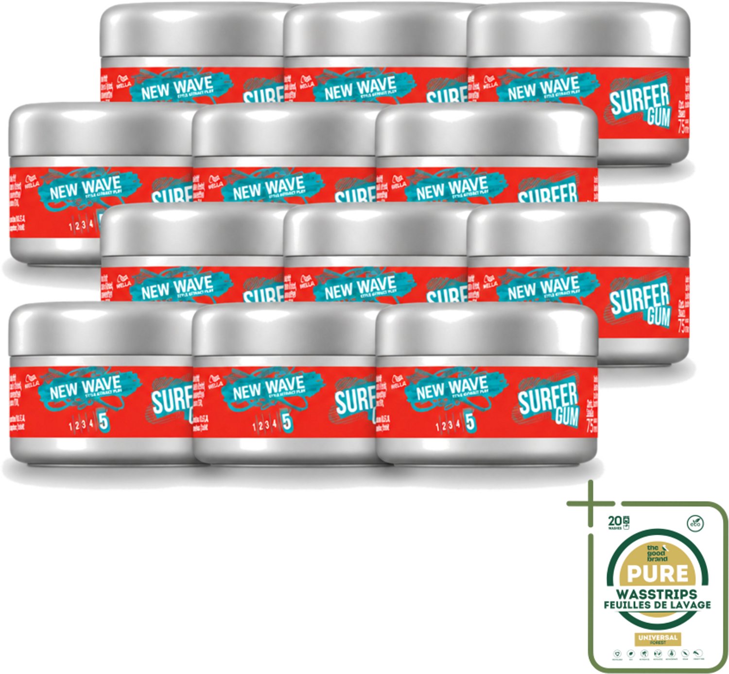 12 x Wella – New Wave Ultimate Effect Surfer Gum - 75 ml - Wasstrips - Haarwachse - Stylinggum - Textuur - Definitie - Flexibele Styling