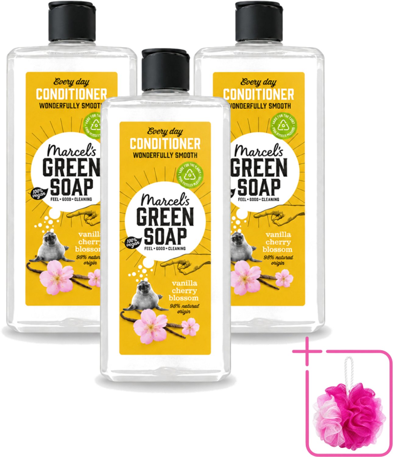 3 x Marcel’s Green Soap – Conditioner – Vanilla & Cherry Blossom – 300 ml - Bulkverpakking - Haarverzorging - Douchemop - Natuurlijke conditioner