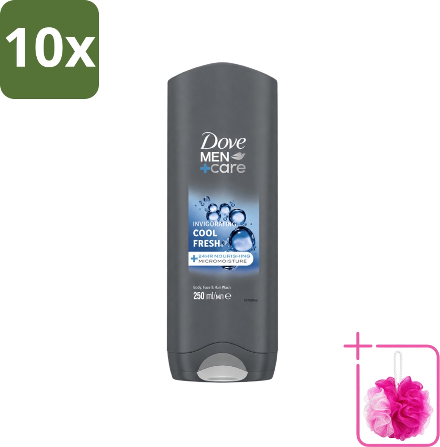 10 x Dove Men+Care Douchegel - Cool Fresh - 250 ml - Bulkverpakking - Douchegel voor mannen - Douchemop - Hydraterende douchegel