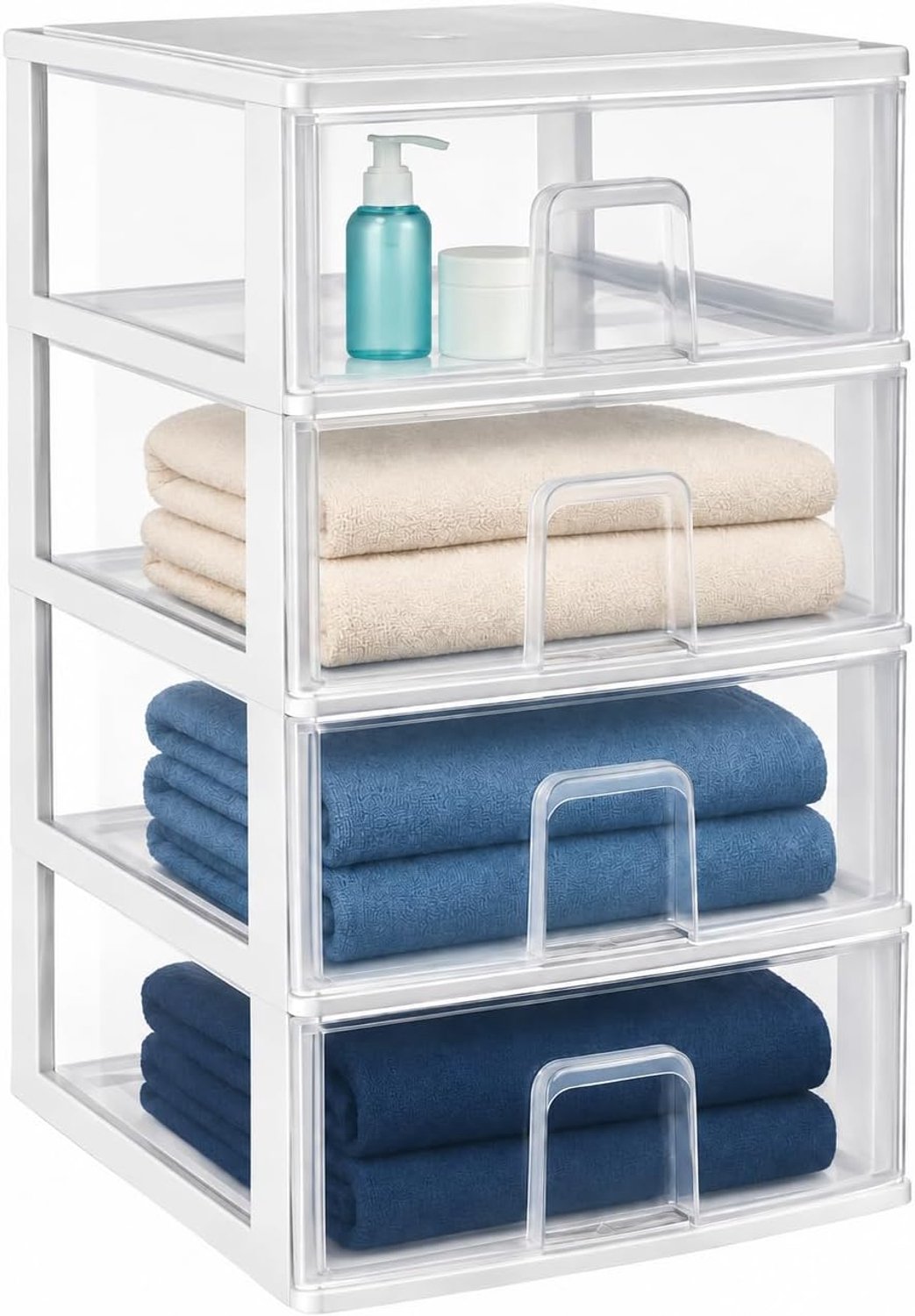 ladekast 37 x 38 x 15 cm - transparant wit kunststof - 4 stapelbare lades - organiseer je ruimte - Thijox
