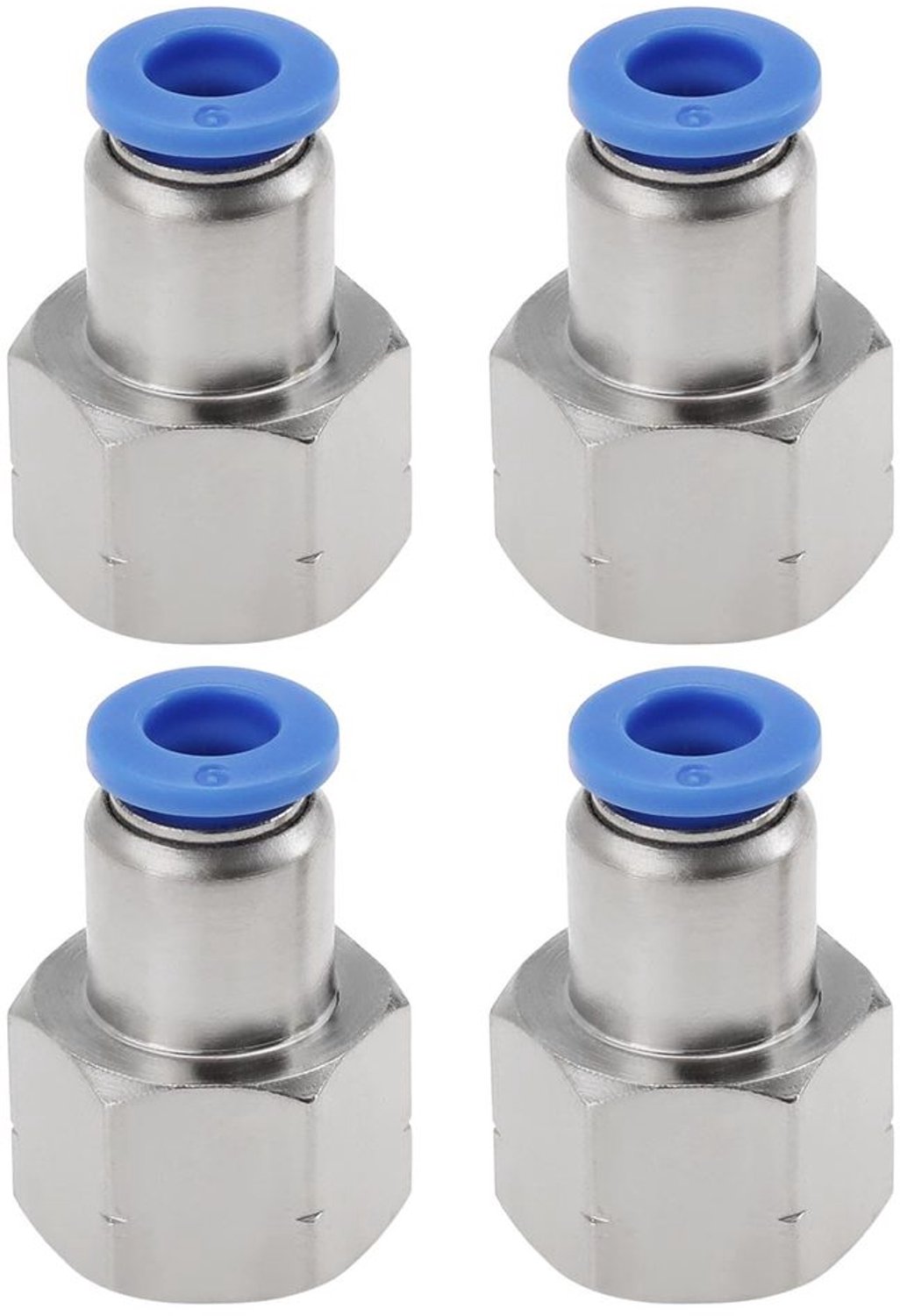 Push Fit Pneumatische Connector - 4 Stuks - 6mm Buis - Vrouwelijke Schroefdraad - 1/4 - Geschikt voor Luchtleidingen - Adapter