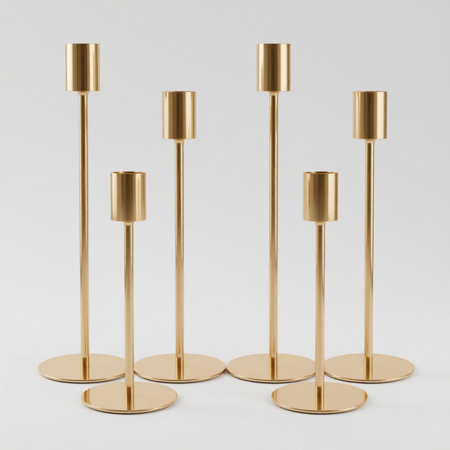 RALA Gouden Kandelaar Set van 6 - Metalen Kandelaars in 3 Hoogtes - Luxe Vintage Tafeldecoratie voor Bruiloft, Feest en Woonkamer
