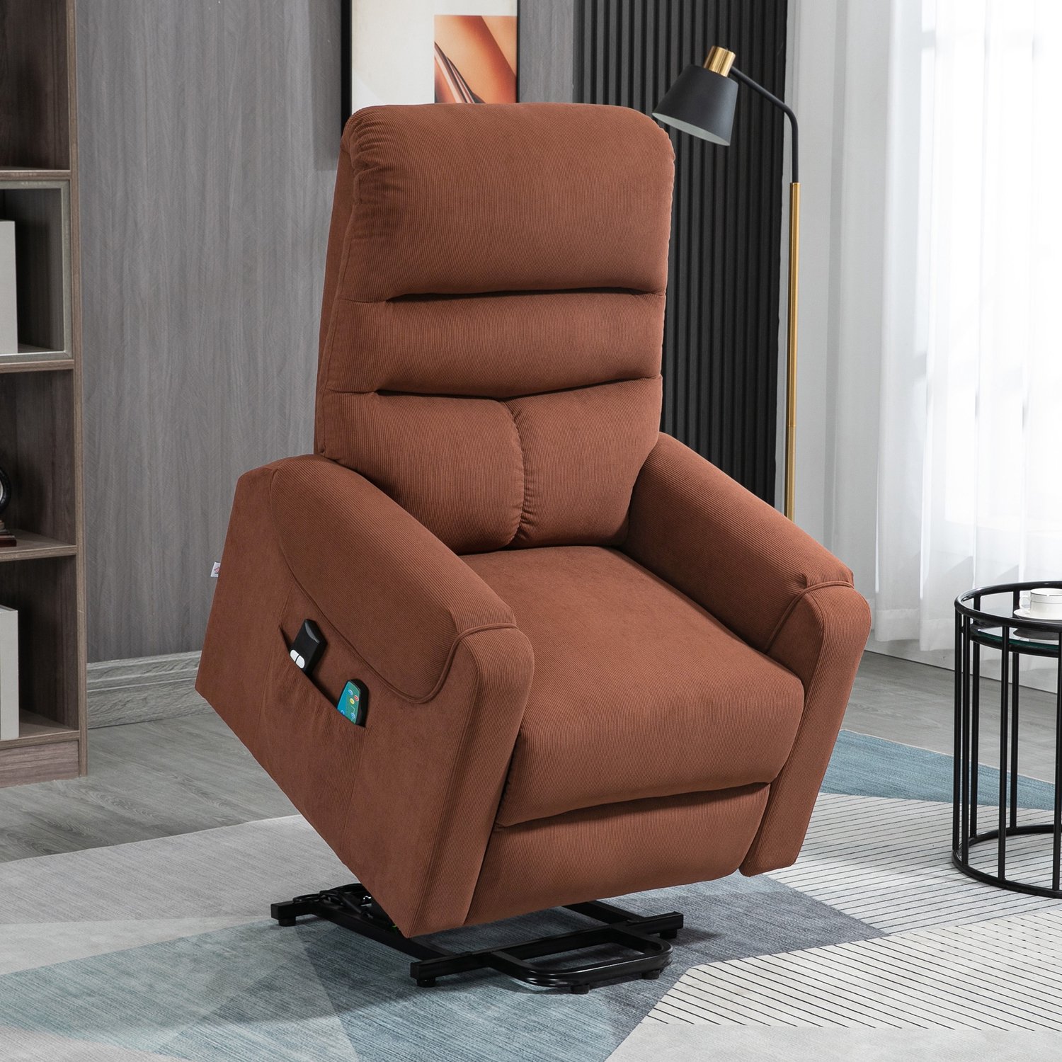 HOMCOM Relaxfauteuil met sta-op hulp en ligfunctie - Sta-op stoel massage verwarming senioren - Bruin – foto 7