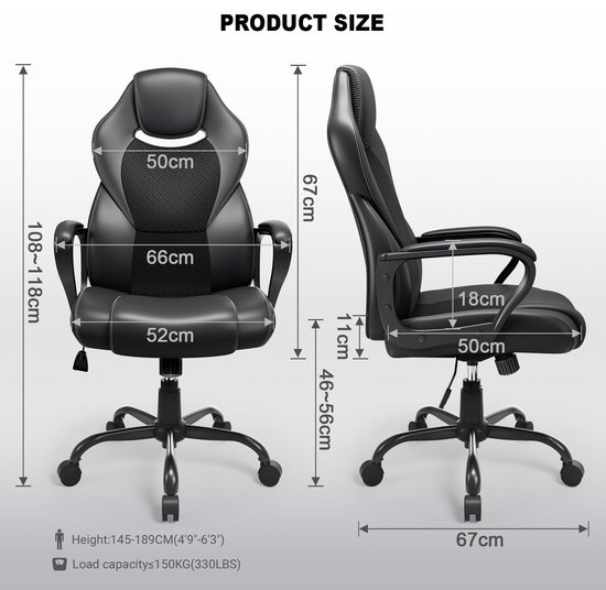 Ergonomische Bureau Stoel met Zachte Armleuningen, Zwart — afbeelding 2