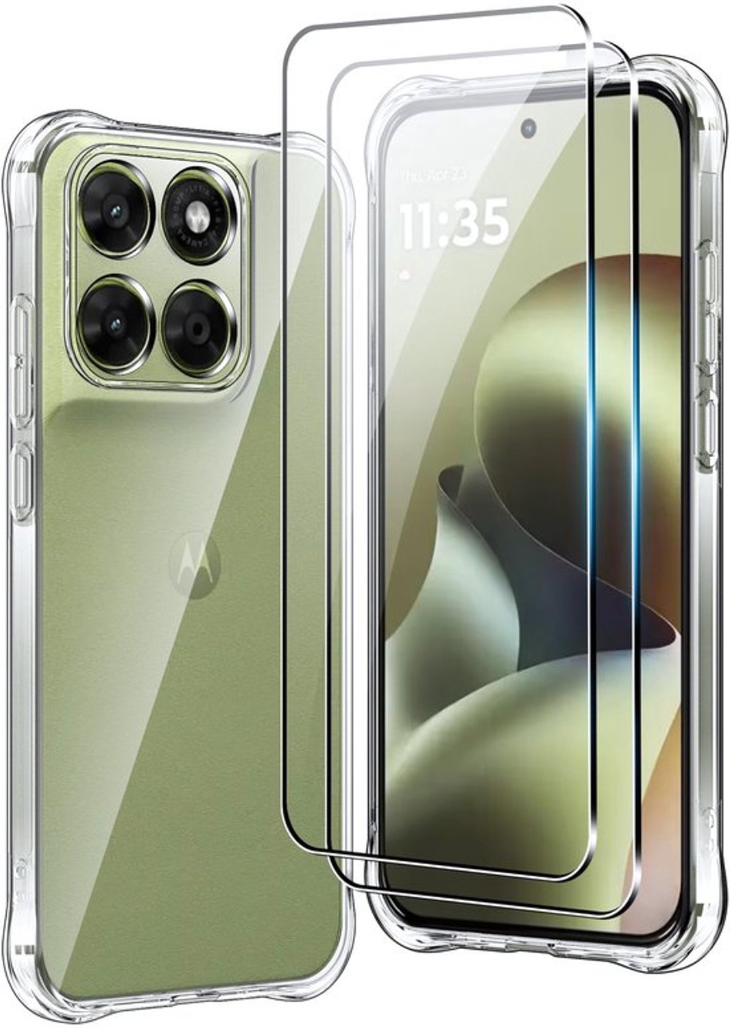 Set van 2 beschermhoezen voor, verhard glas, volledige camerabescherming, transparant, krasbestendig, dun en soepel in doorzichtige TPU-silicone