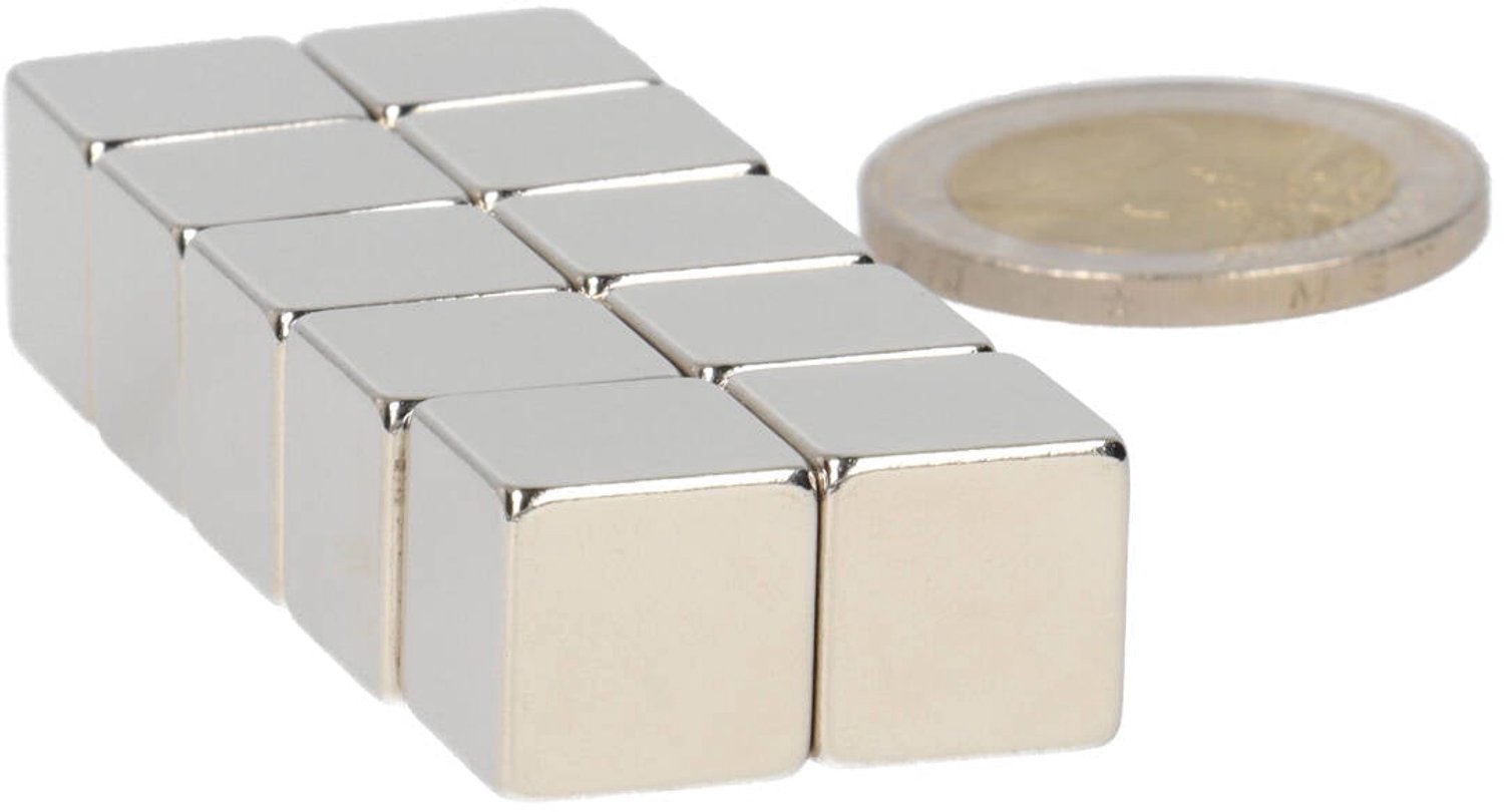 Neodymium Kubusmagneet 12 x 12 x 12 mm N45 NiCuNi – 4 stuks