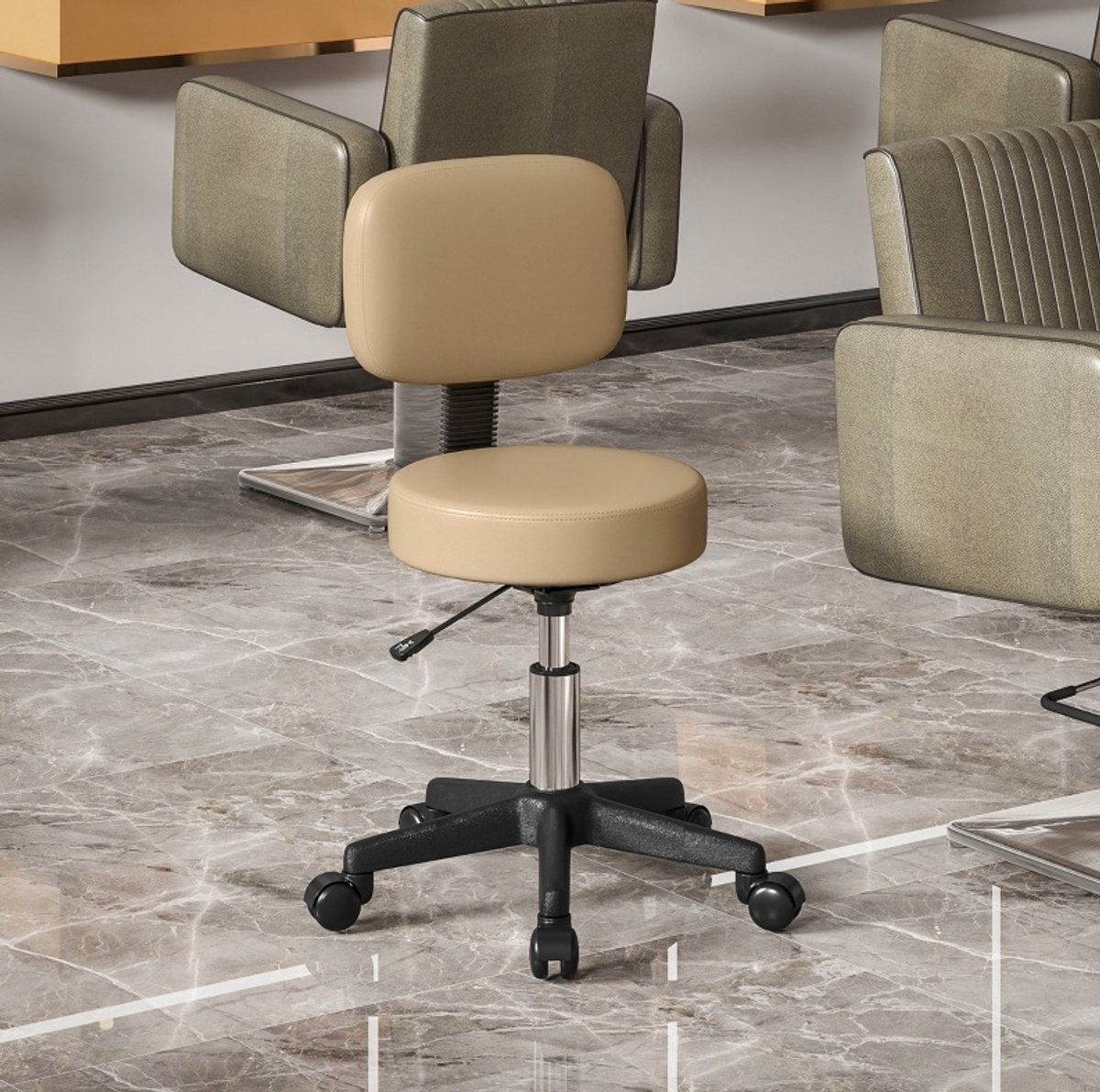 MODENUIT Bureaukruk 72-84 Cm - Met Rugleuning En Draaibaar - Voor Kantoor En Salon - Kunstleer Bruin