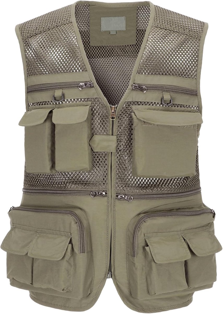 Vissersvest voor heren, met meerdere zakken, zomer, outdoor, mesh, fotografie, reizen, wandelen, vest
